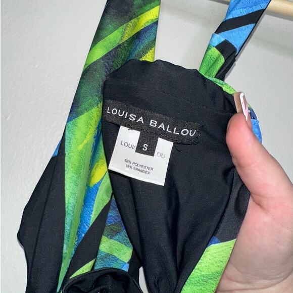 Louisa Ballou Ssense Cut Out Sex Wrap Mini Dress Blue & Yellow/Green Size Small - Picture 3 of 9